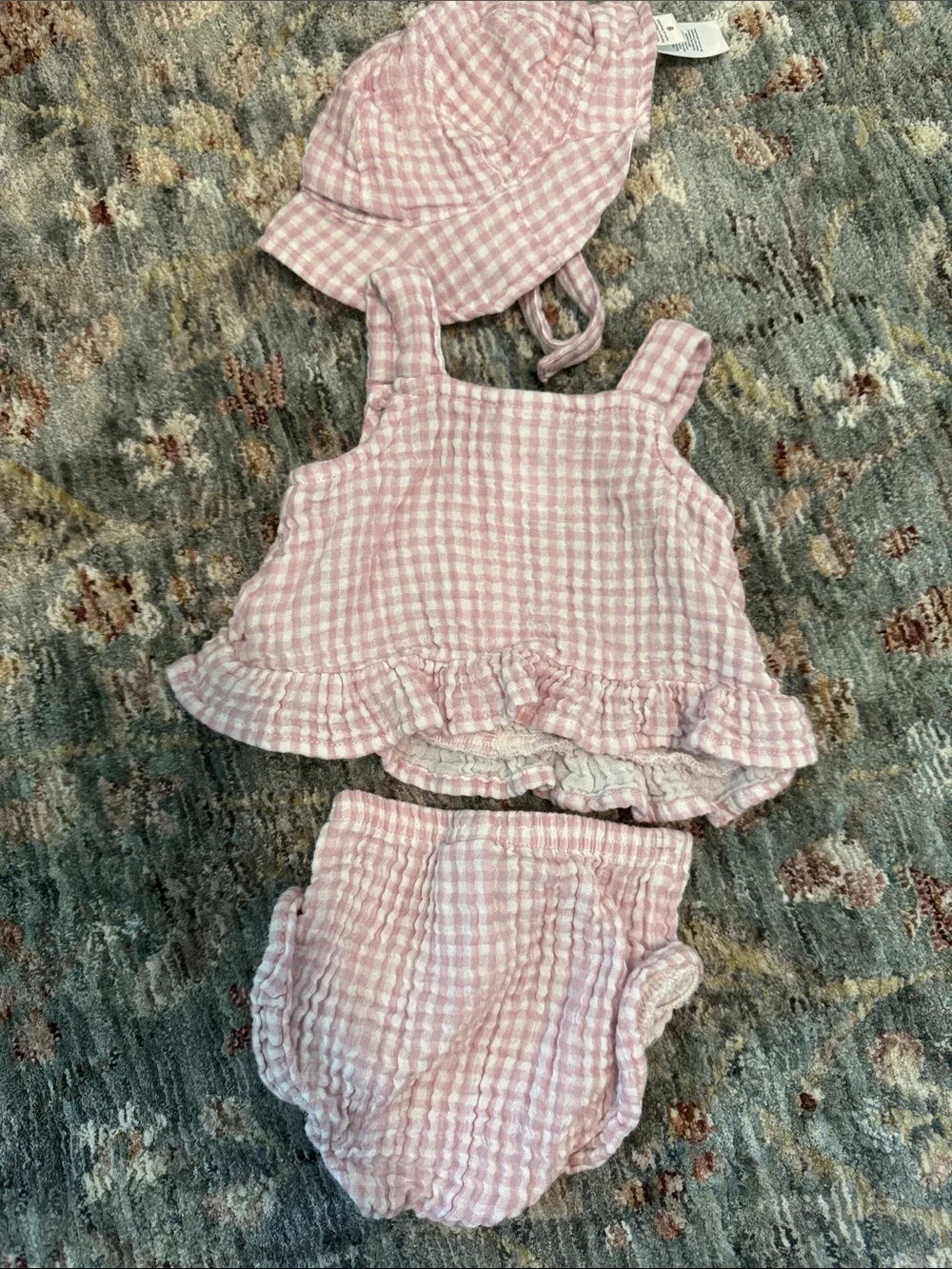 Carter's Pink Gingham 3-Piece Sun Set - Tank, Bloomers & Hat